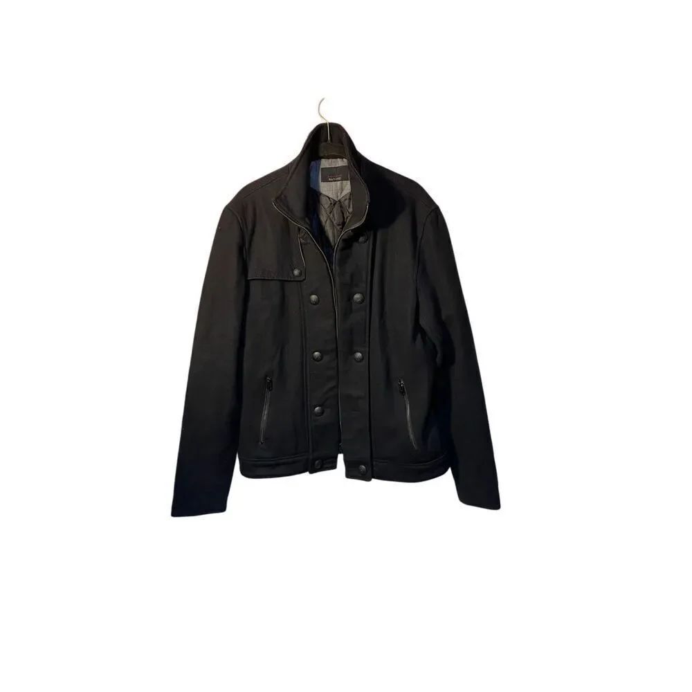 Zara men’s black front zip quilted lining to zip pocket coat size large